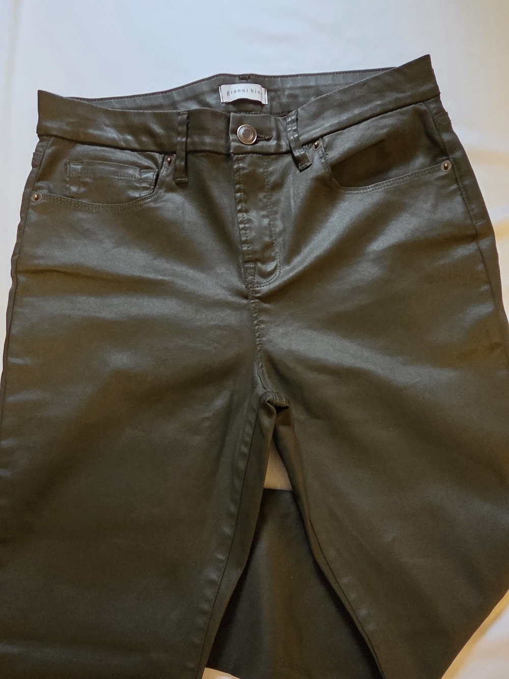 Gianni Bini Tori Olive Green Coated Skinny Jeans Size 30 Faux Leather